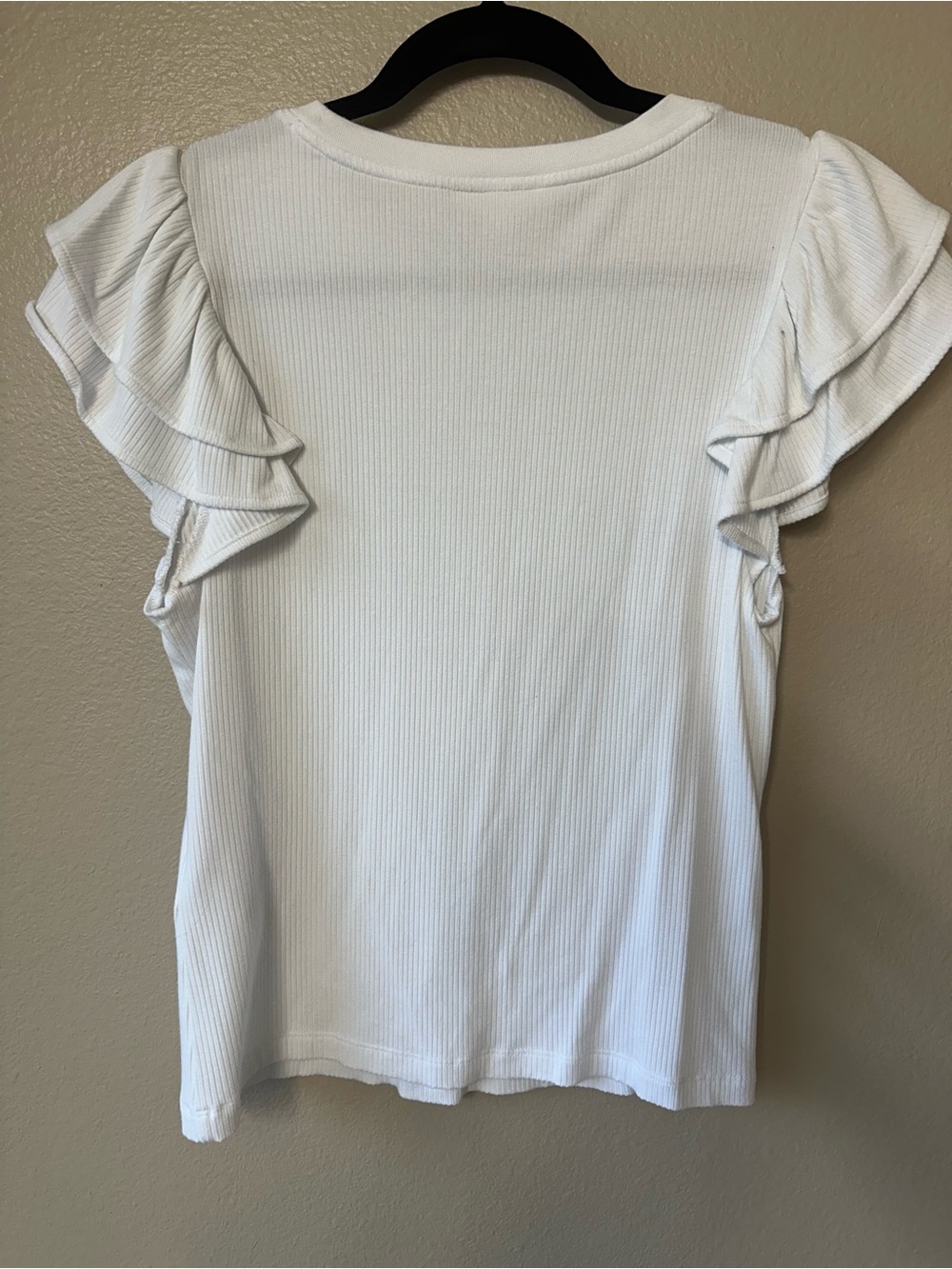 ON 34th White Ruffle Sleeve Ribbed Top - Picture 2 of 2